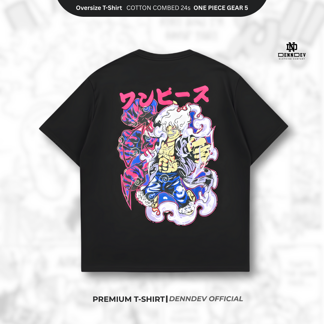 DEN N DEV PREMIUM T Shirt Koleksi Anime ONE PIECE GEAR 5 Warna Hitam Kaos Distro Pria Katun Premium