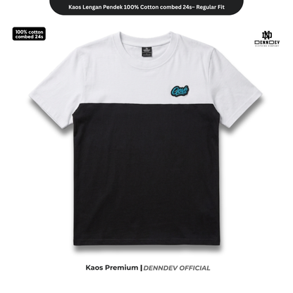 DEN N DEV | Kaos Kombinasi 2 Warna Logo Bordir | Cotton Combed 24s Tebal & Adem