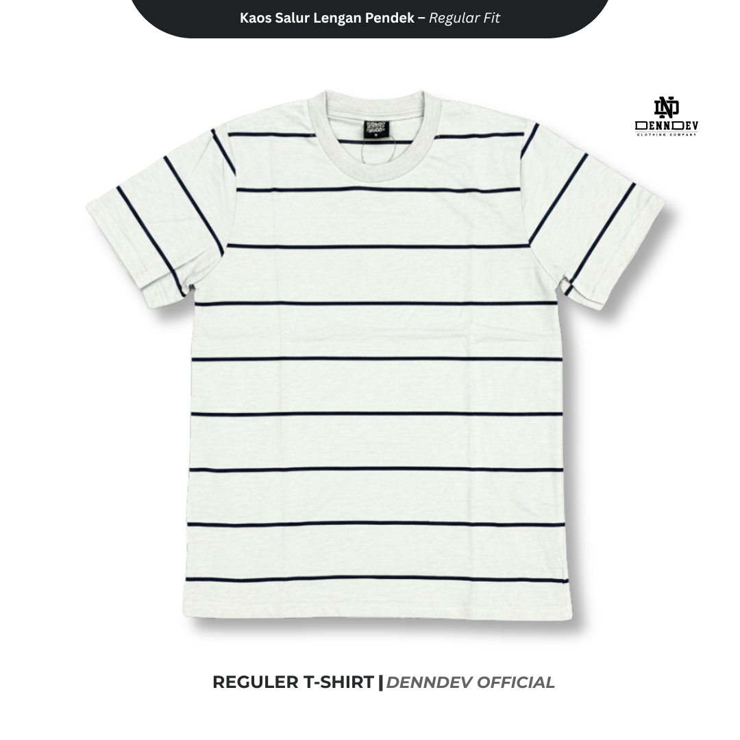 DENNDEV - Kaos Salur Lengan Pendek Stripe T-Shirt Pria Regular Fit