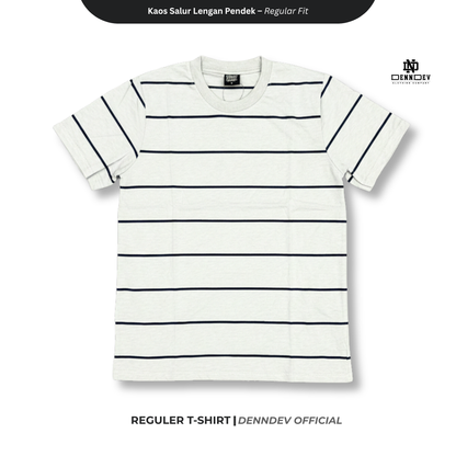 DENNDEV - Kaos Salur Lengan Pendek Stripe T-Shirt Pria Regular Fit