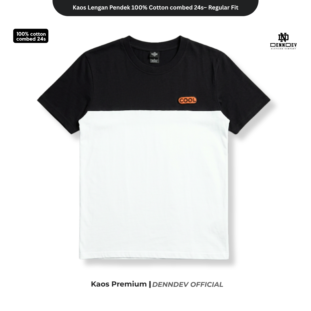 DEN N DEV | Kaos Kombinasi 2 Warna Logo Bordir | Cotton Combed 24s Tebal & Adem
