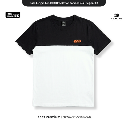 DEN N DEV | Kaos Kombinasi 2 Warna Logo Bordir | Cotton Combed 24s Tebal & Adem