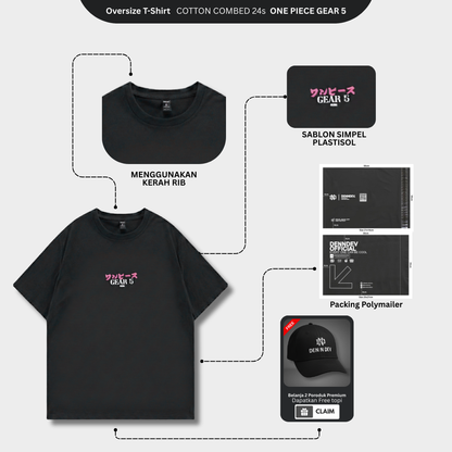 DEN N DEV PREMIUM T Shirt Koleksi Anime ONE PIECE GEAR 5 Warna Hitam Kaos Distro Pria Katun Premium