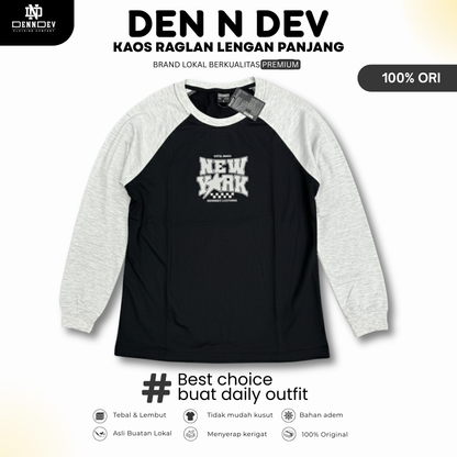 DEN N DEV | Kaos Raglan Distro Unisex Lengan Panjang Kombinasi Warna