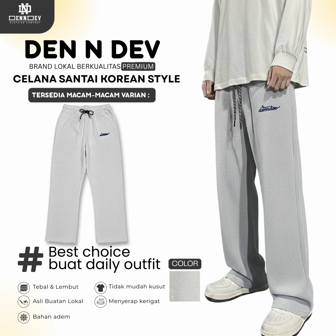 DEN N DEV | Celana Santai Korean Style Unisex Baggy | French Terry Adem & Nyaman