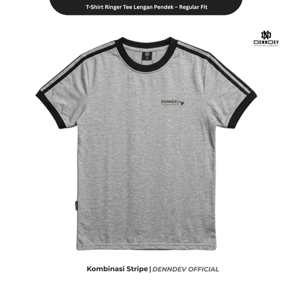 DENNDEV - Kaos Ringer Tee Pria Lengan Pendek Kombinasi Stripe Regular Fit