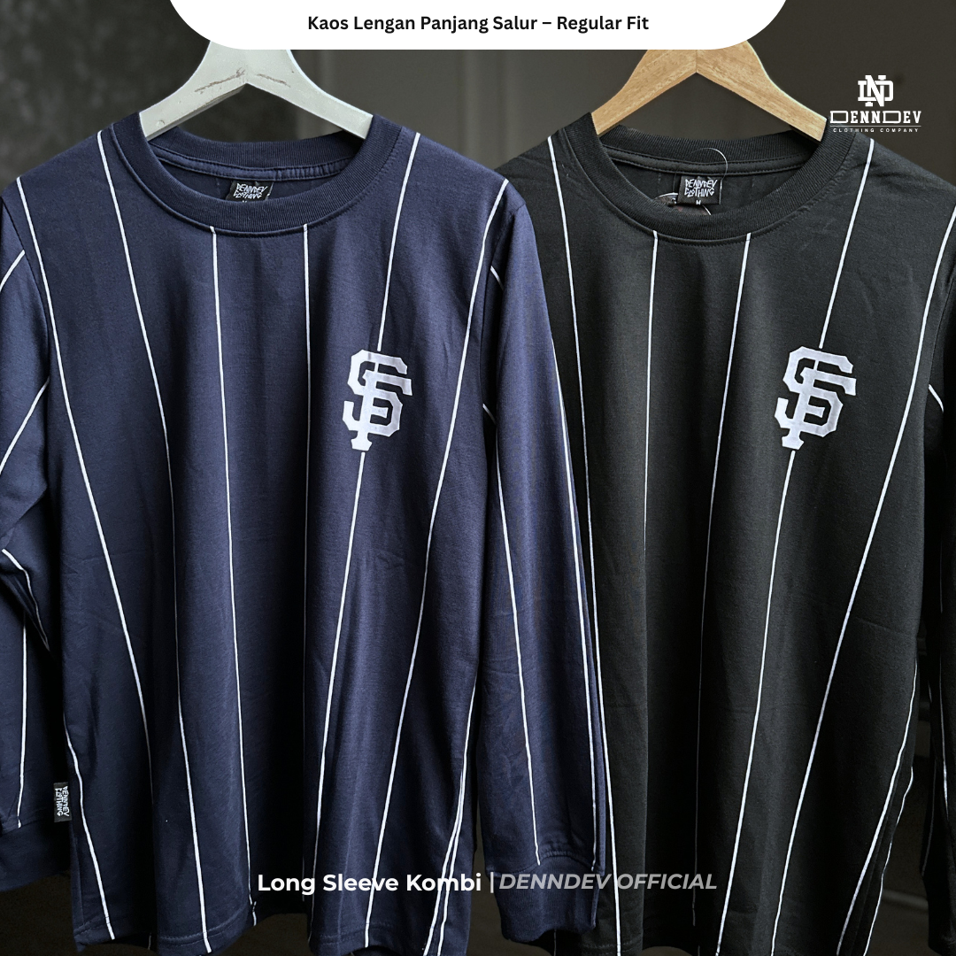 DEN N DEV - Kaos Lengan Panjang Garis Pria Katun 20s | T-Shirt Baseball Style DEN N DEV