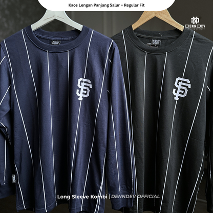 DEN N DEV - Kaos Lengan Panjang Garis Pria Katun 20s | T-Shirt Baseball Style DEN N DEV