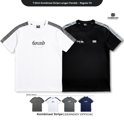 DEN N DEV Kaos Pria Stripe Kombinasi Katun 20s T-Shirt Distro Lengan Pendek Regular Fit