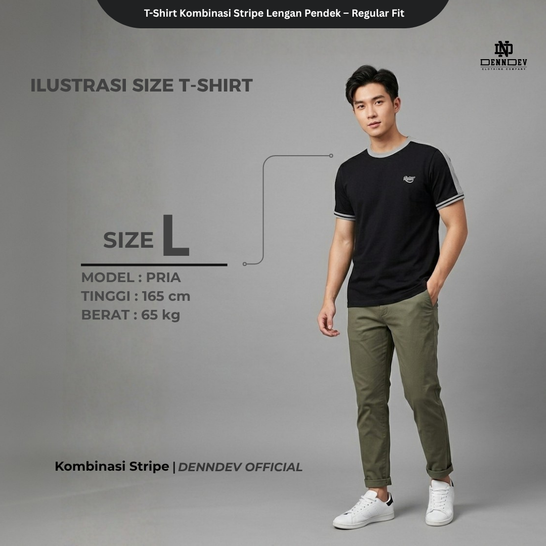 DEN N DEV | T-Shirt Kombinasi Stripe Lengan Kaos Distro Pria Wanita Cotton Tebal Asli Lokal