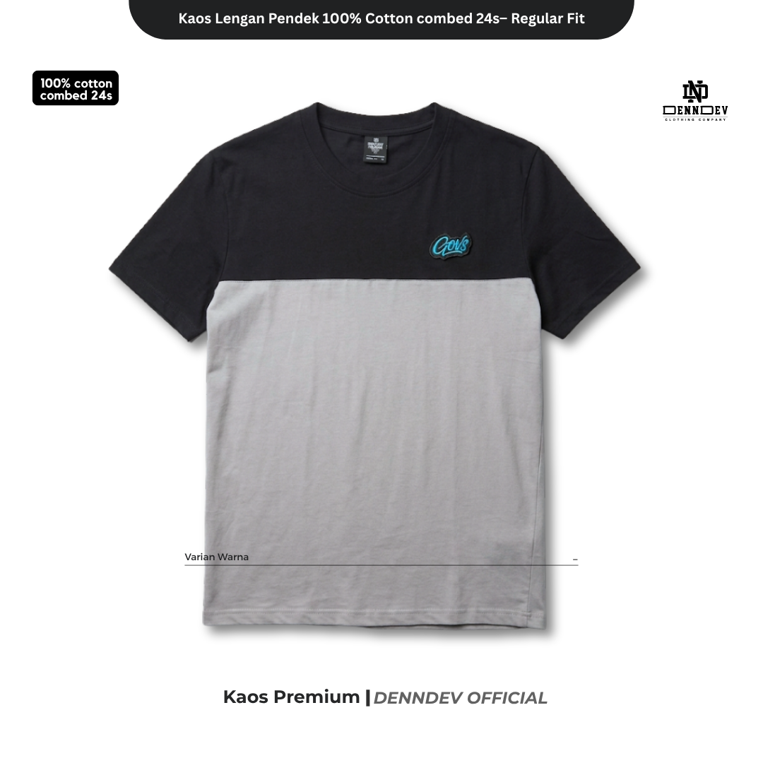 DEN N DEV | Kaos Kombinasi 2 Warna Logo Bordir | Cotton Combed 24s Tebal & Adem
