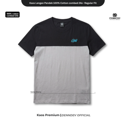 DEN N DEV | Kaos Kombinasi 2 Warna Logo Bordir | Cotton Combed 24s Tebal & Adem