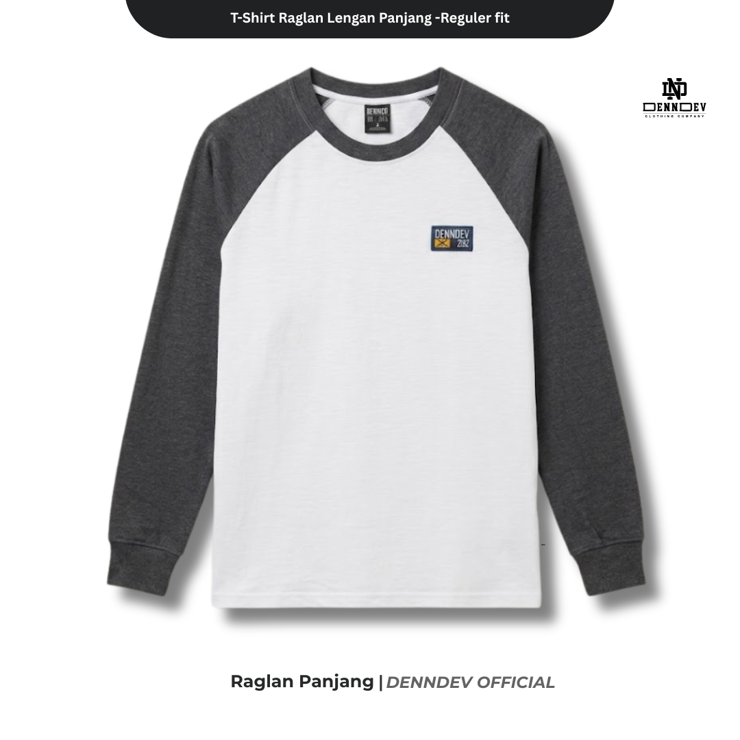 DEN N DEV | Kaos Lengan Panjang Raglan Pria Katun 20s | Kaos Cowok Sporty Casual