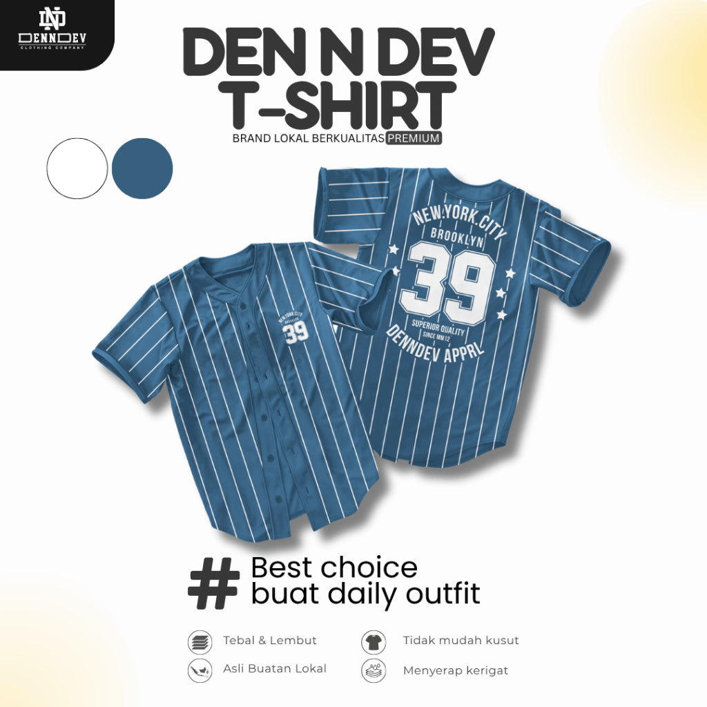 DEN N DEV | Kaos Baseball Pinstripe Premium Tebal | Baju Distro Stylish Kekinian Nyaman