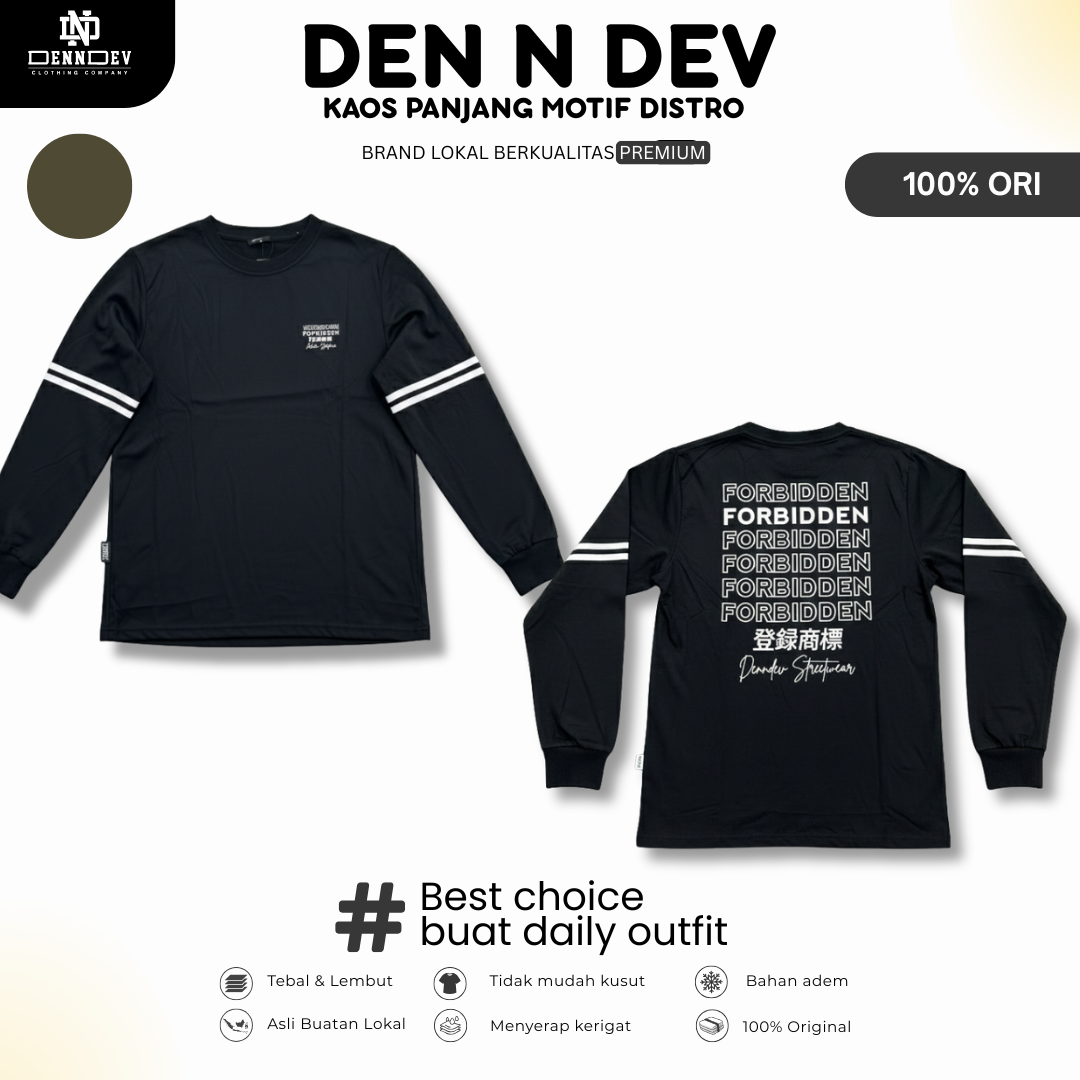 DEN N DEV | Kaos Lengan Panjang Double Stripe Lengan Motif Distro Unisex
