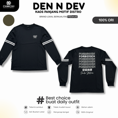 DEN N DEV | Kaos Lengan Panjang Double Stripe Lengan Motif Distro Unisex