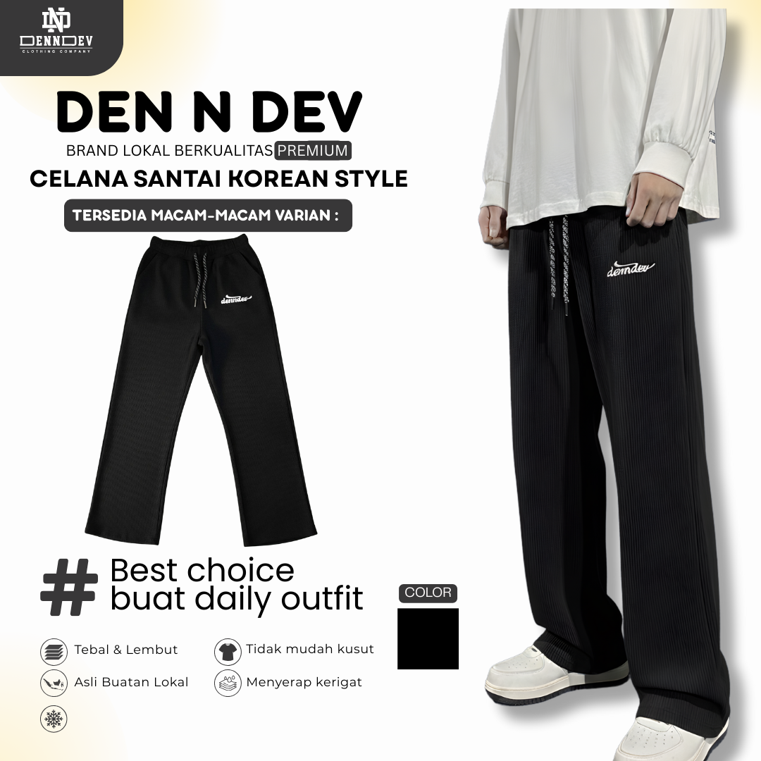 DEN N DEV | Celana Santai Korean Style Unisex Baggy | French Terry Adem & Nyaman