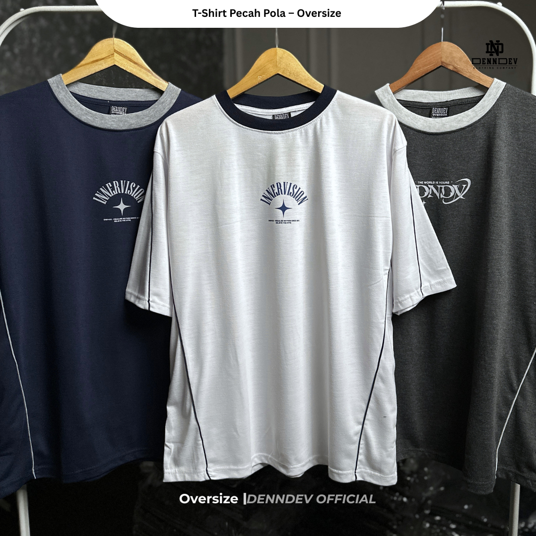 DEN N DEV - Kaos Oversize Pria T-Shirt Lengan Pendek Pecah Pola Casual Look