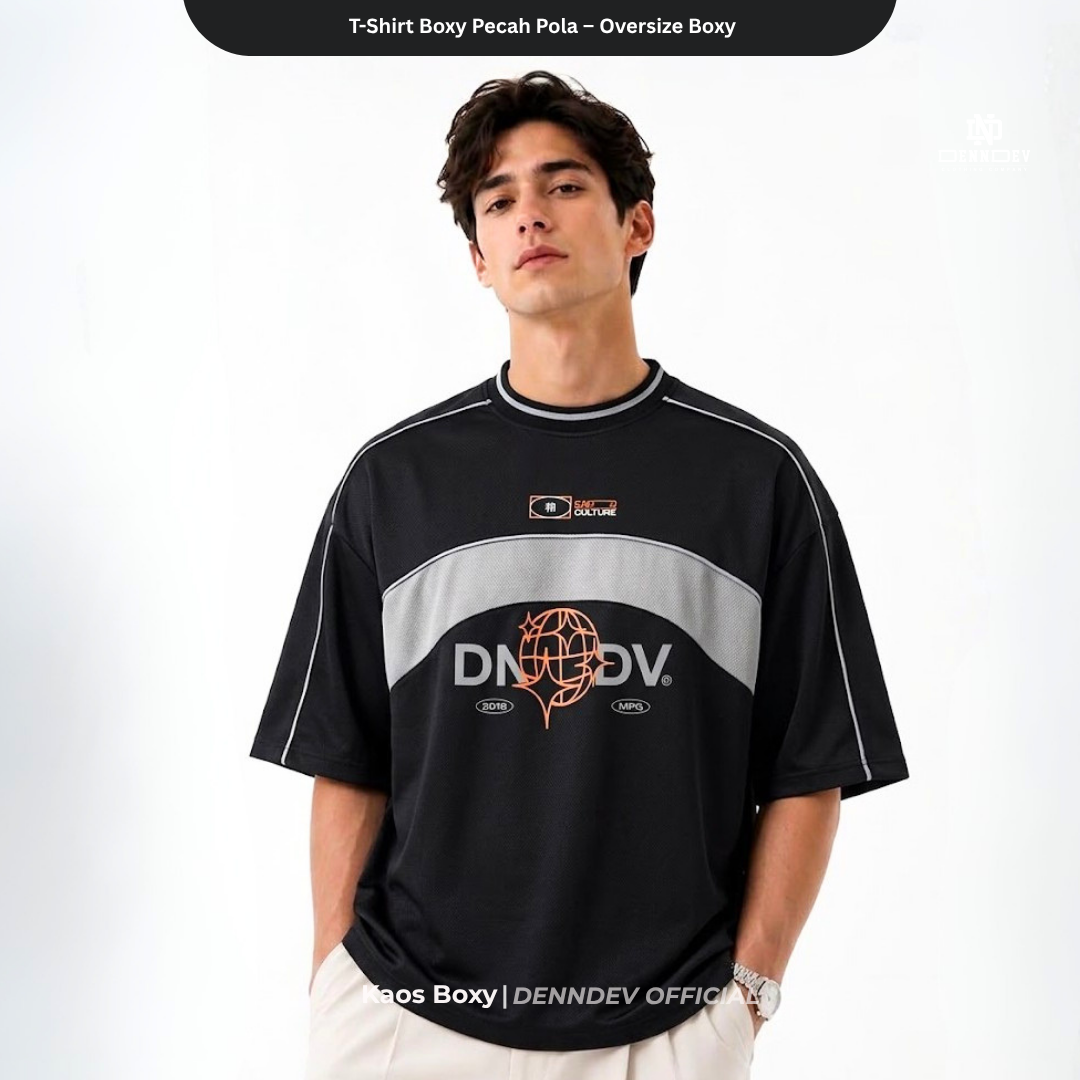 DEN N DEV T-Shirt Boxy Pecah Pola Oversize - Kaos Pria Distro Casual Streetwear