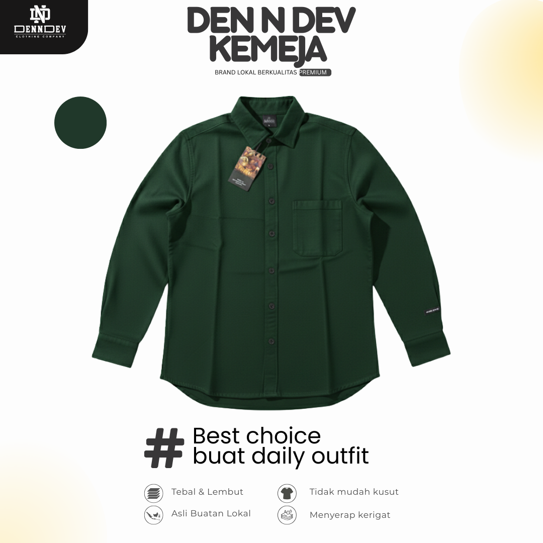DEN N DEV Kemeja Polos Pria Lengan Panjang Bahan Fiber Bamboo Adem Warna Kalem
