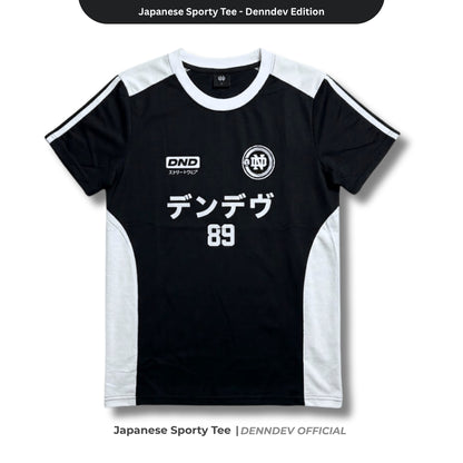 DEN N DEV Kaos Sporty Pria Lengan Pendek Japanese Streetwear Tee Pecah Pola Jersey Retro Distro