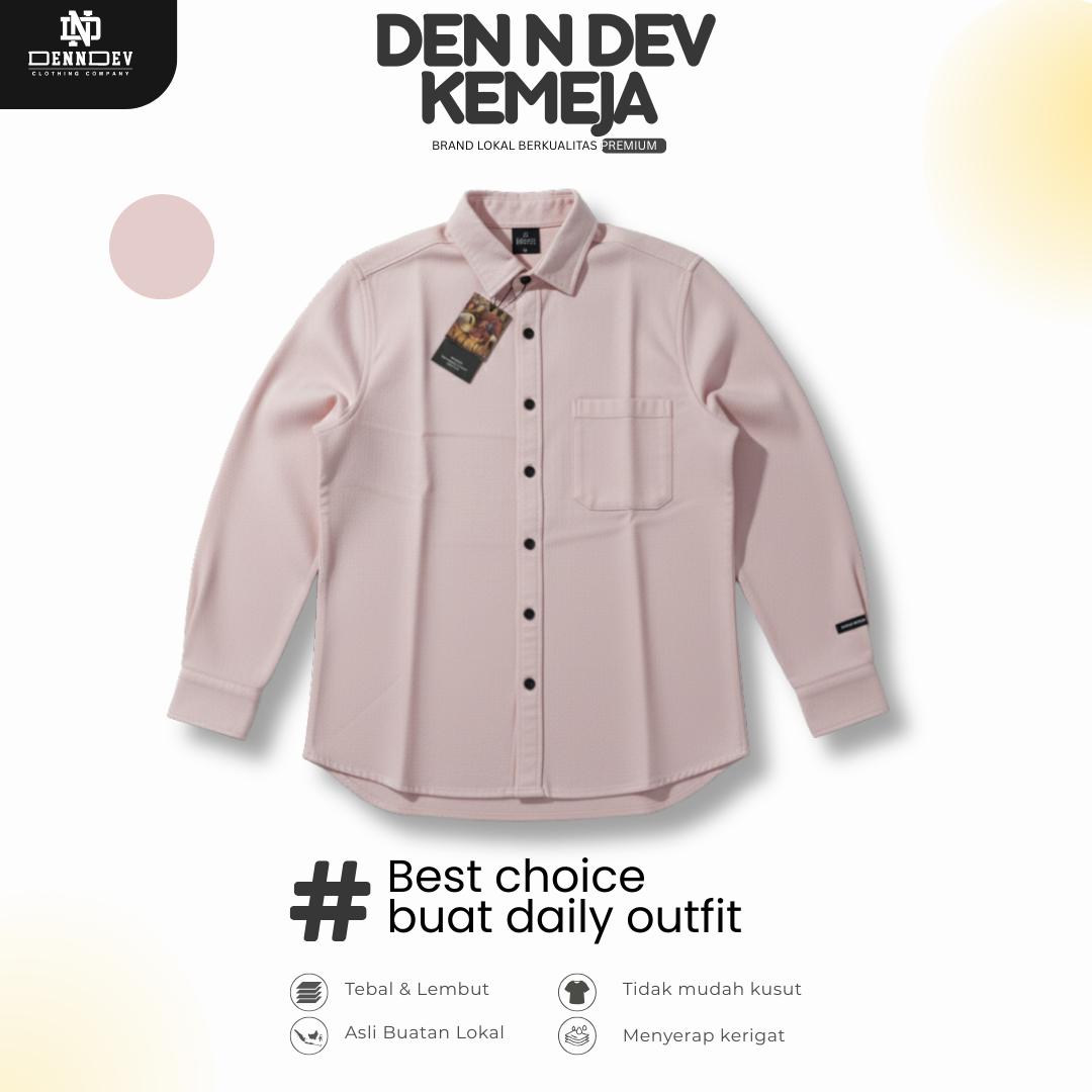DEN N DEV Kemeja Polos Pria Lengan Panjang Bahan Fiber Bamboo Adem Warna Kalem