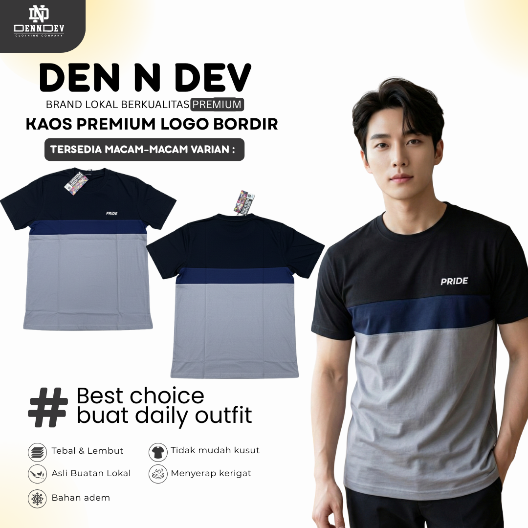 DEN N DEV | Kaos Kombinasi Premium Bordir Dada | Cotton Combed 24s
