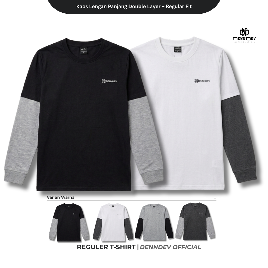 DEN N DEV Double Layer Long Sleeve T-Shirt – Kaos Lengan Panjang Premium Stylish Kekinian