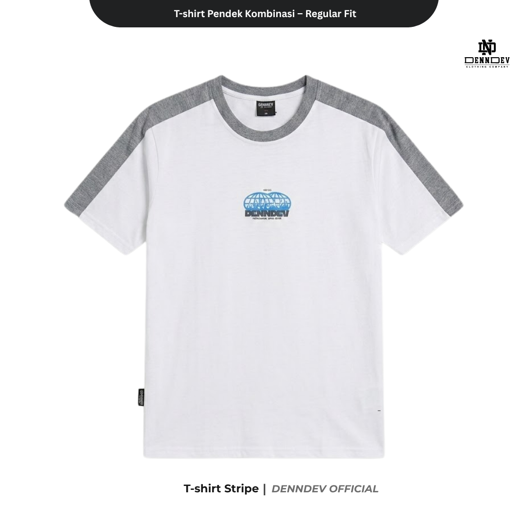 DEN N DEV | T-Shirt Kombinasi Stripe Lengan Kaos Distro Pria Wanita Cotton Tebal Asli Lokal