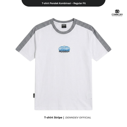 DEN N DEV | T-Shirt Kombinasi Stripe Lengan Kaos Distro Pria Wanita Cotton Tebal Asli Lokal