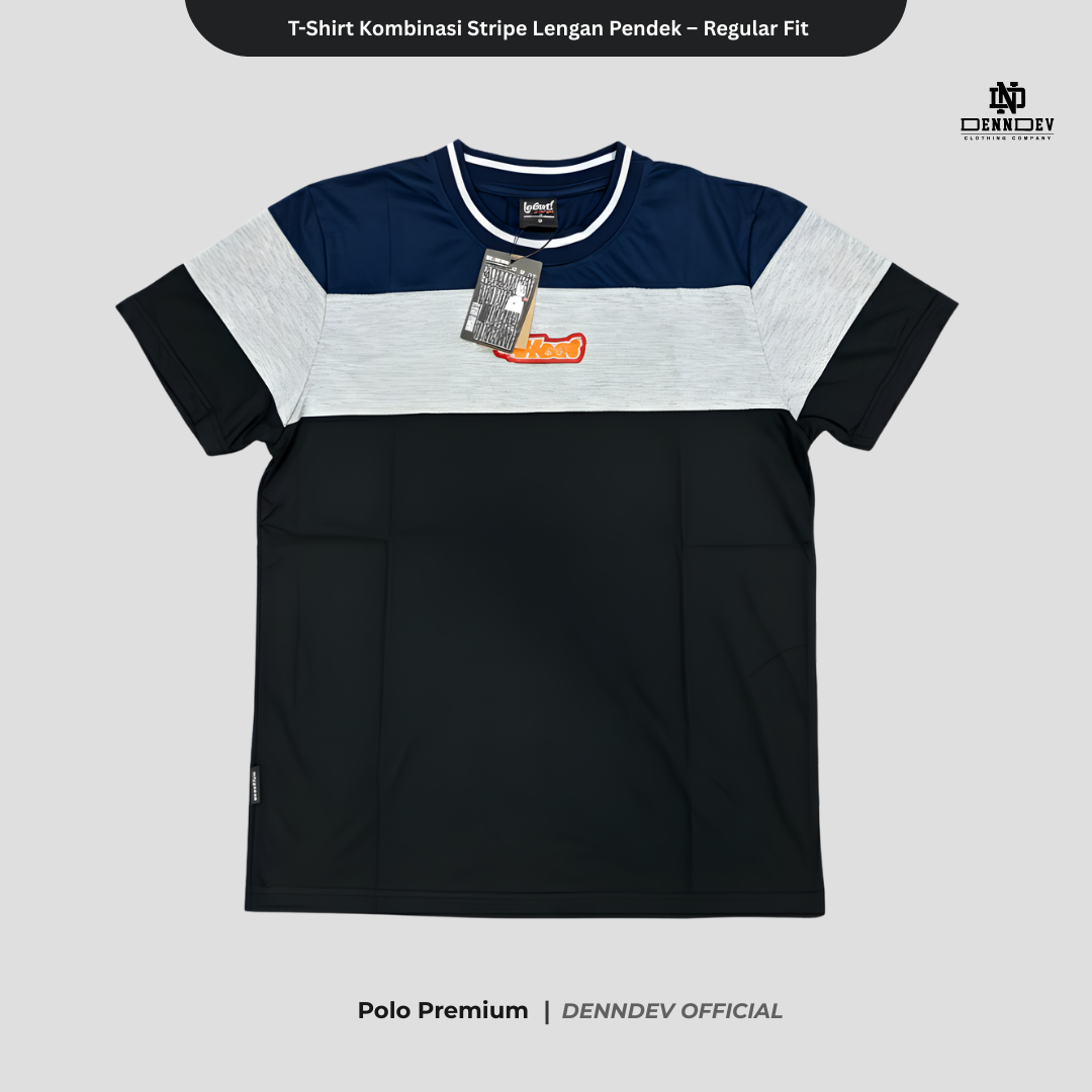 DEN N DEV | Kaos Unisex Kombinasi 3 Warna Logo Bordir | T-Shirt Blok Warna Kasual Pria Wanita