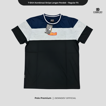 DEN N DEV | Kaos Unisex Kombinasi 3 Warna Logo Bordir | T-Shirt Blok Warna Kasual Pria Wanita