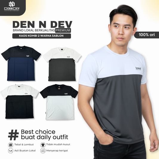 DEN N DEV Kaos Kombinasi 2 Warna Baju Belah Colour Block Katun Distro