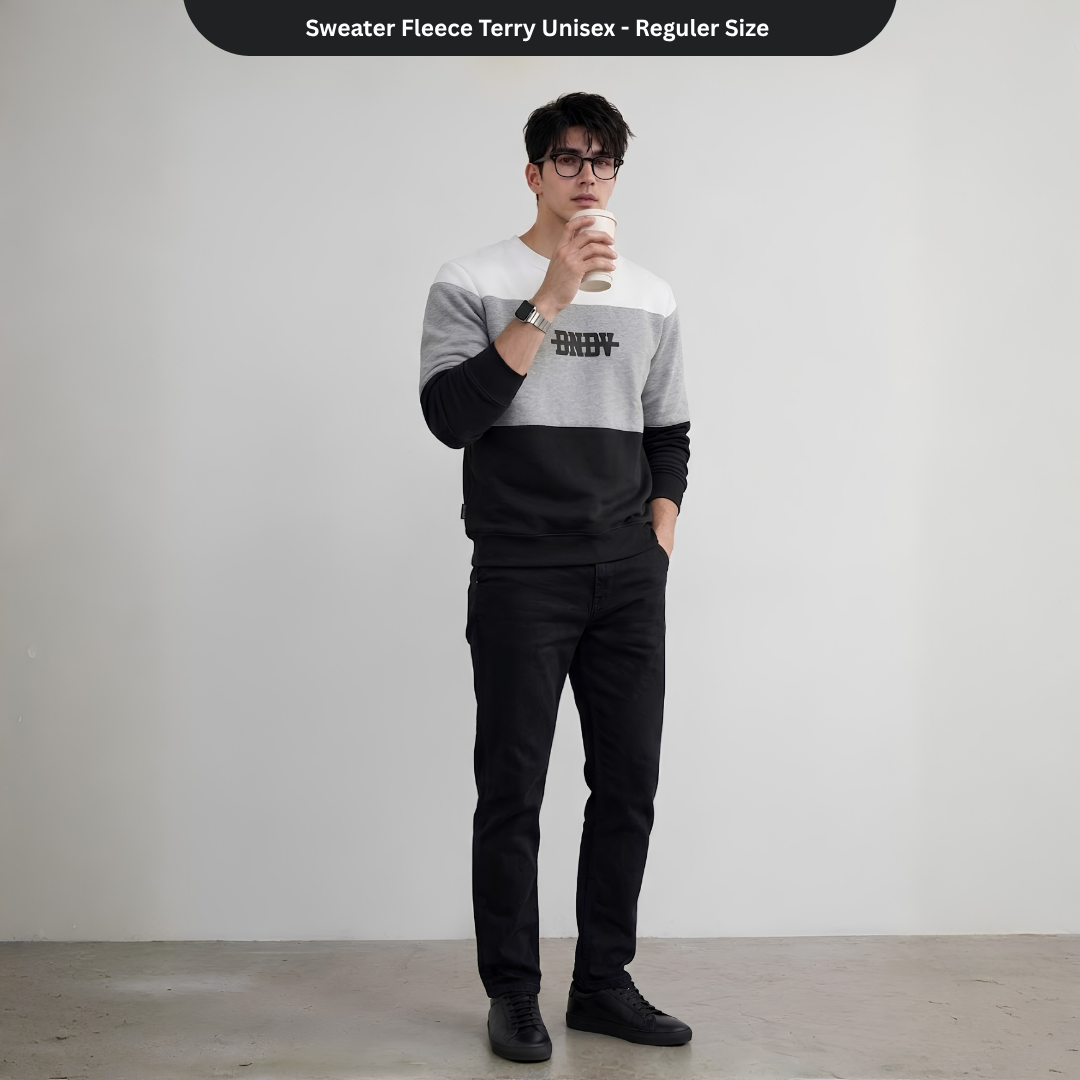 DENNDEV Sweater Crewneck Kombinasi 3 Warna Fleece Terry Unisex Premium 280 GSM