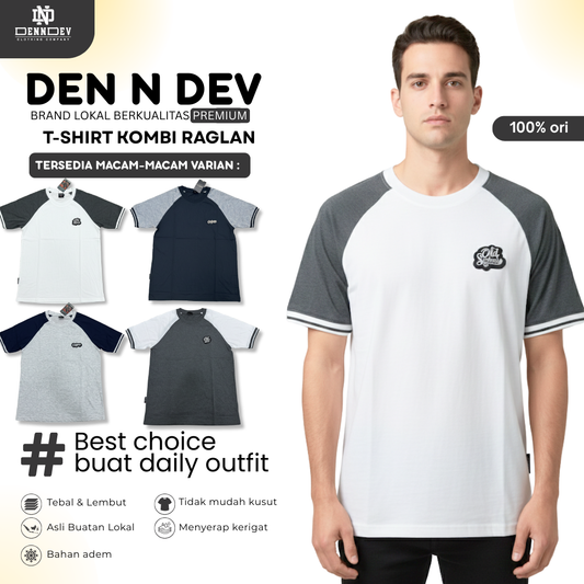 DEN N DEV | Kaos Raglan Pria Distro Original Lengan Pendek Katun 20s Tebal & Adem