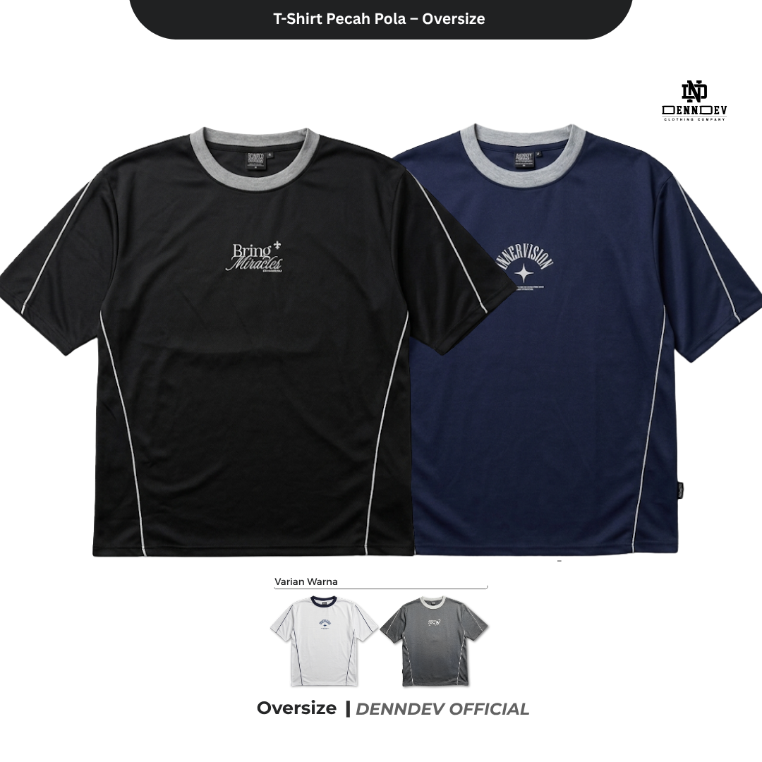 DEN N DEV - Kaos Oversize Pria T-Shirt Lengan Pendek Pecah Pola Casual Look
