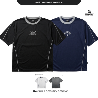 DEN N DEV - Kaos Oversize Pria T-Shirt Lengan Pendek Pecah Pola Casual Look