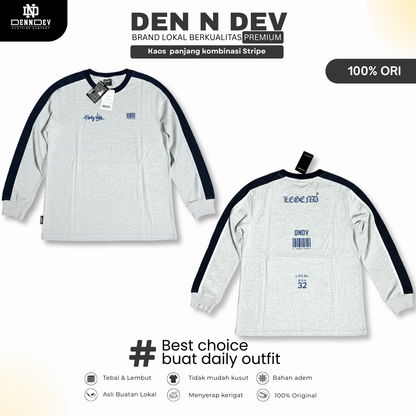 DEN N DEV Kaos Panjang Kombinasi Stripe | Long Sleeve Unisex | Baju Distro Lokal Premium