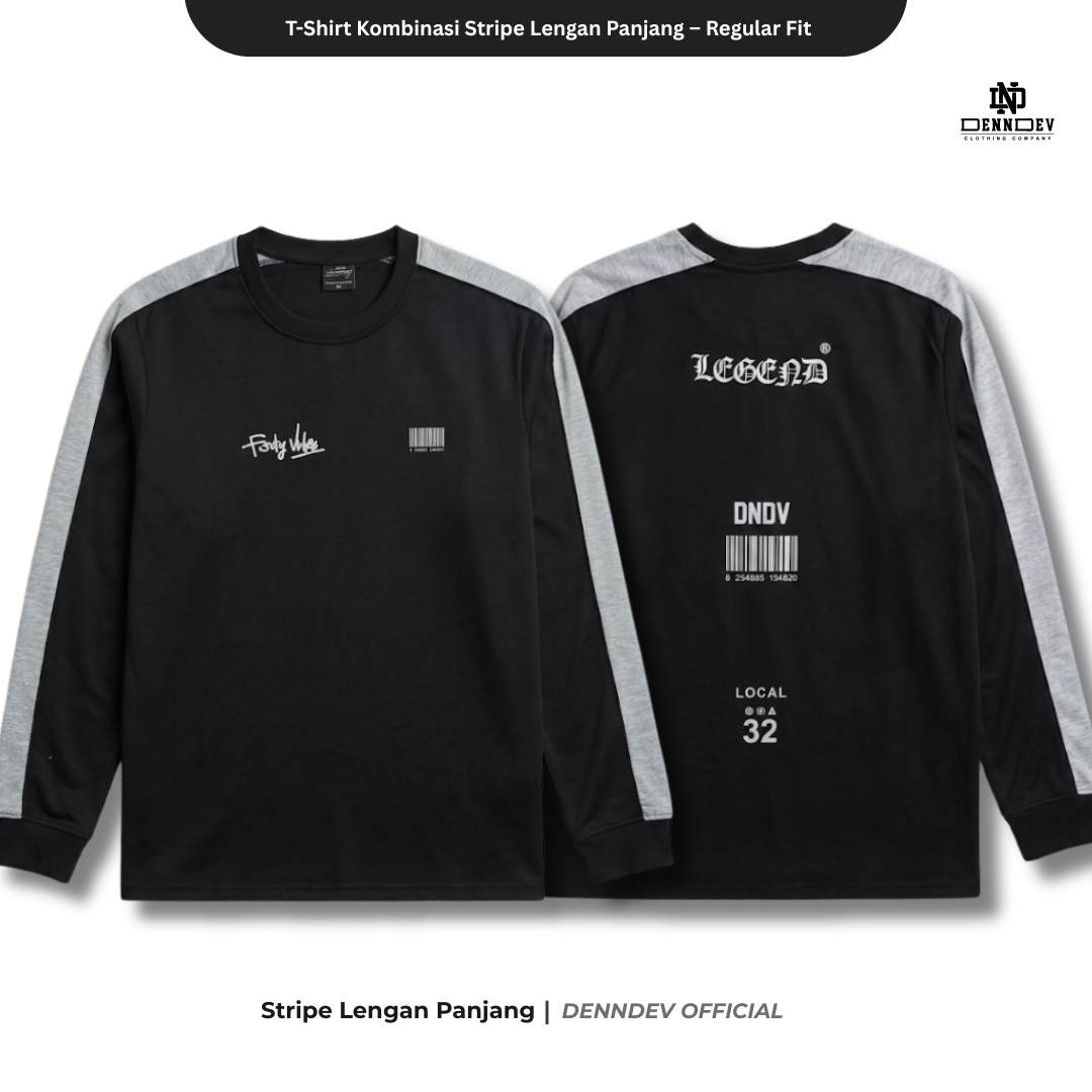 Kaos Panjang Kombinasi Stripe DEN N DEV | Long Sleeve Unisex | Baju Distro Lokal Premium