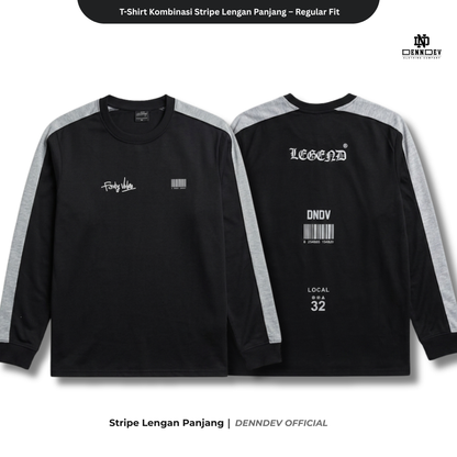 Kaos Panjang Kombinasi Stripe DEN N DEV | Long Sleeve Unisex | Baju Distro Lokal Premium