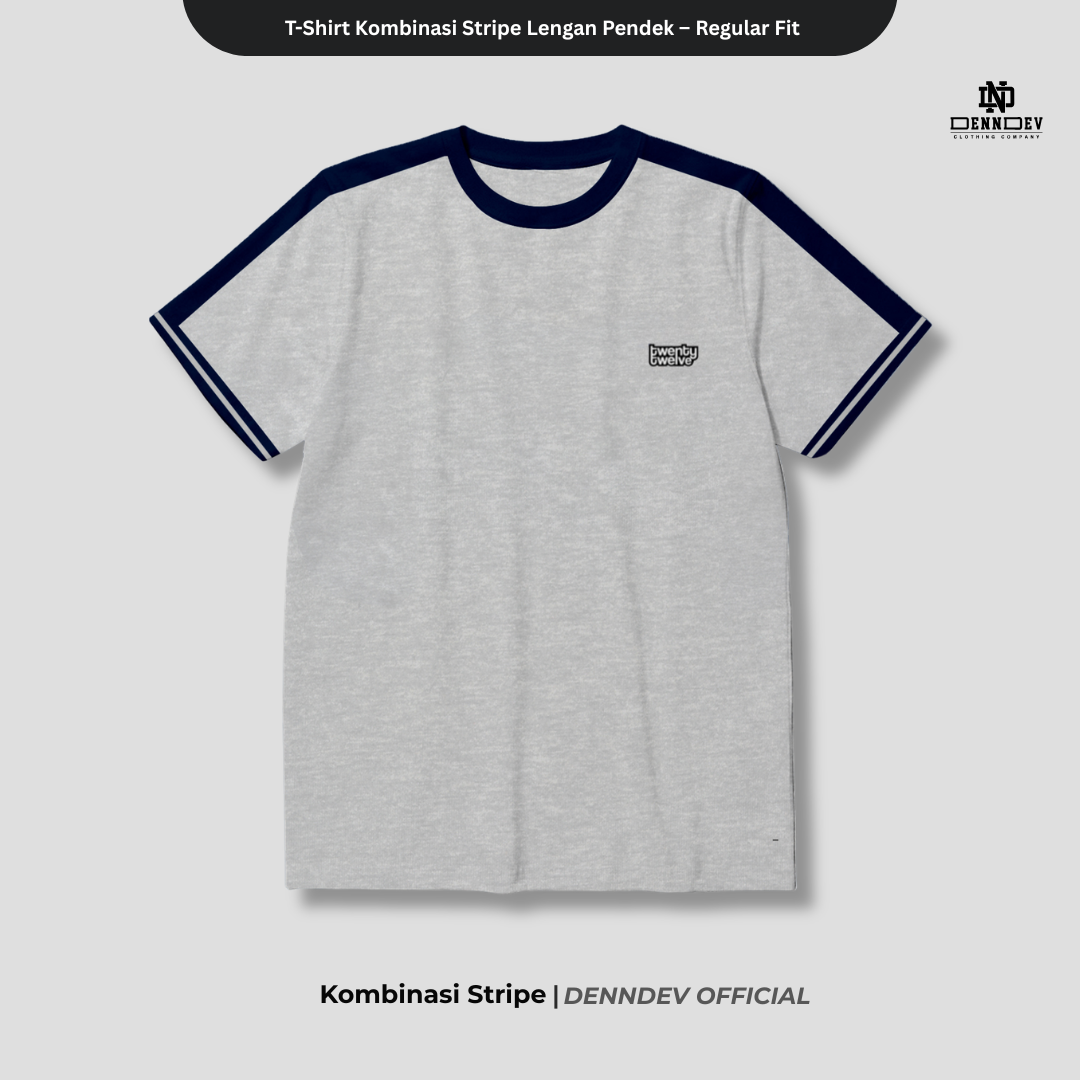 DEN N DEV | T-Shirt Kombinasi Stripe Lengan Kaos Distro Pria Wanita Cotton Tebal Asli Lokal