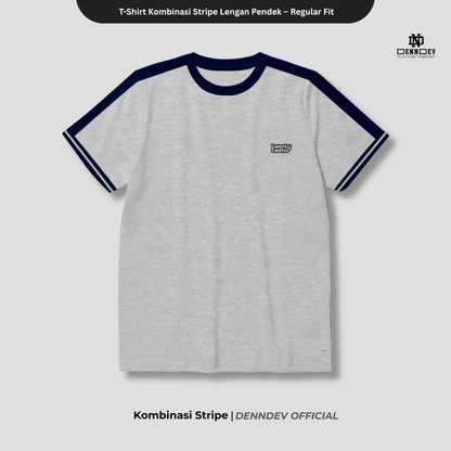 DEN N DEV | T-Shirt Kombinasi Stripe Lengan Kaos Distro Pria Wanita Cotton Tebal Asli Lokal