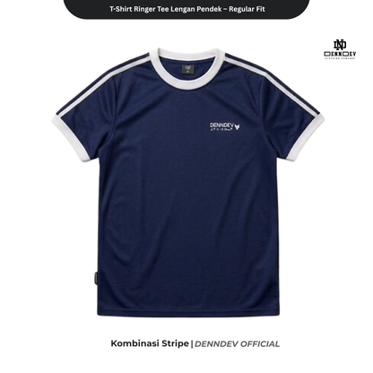 DENNDEV - Kaos Ringer Tee Pria Lengan Pendek Kombinasi Stripe Regular Fit