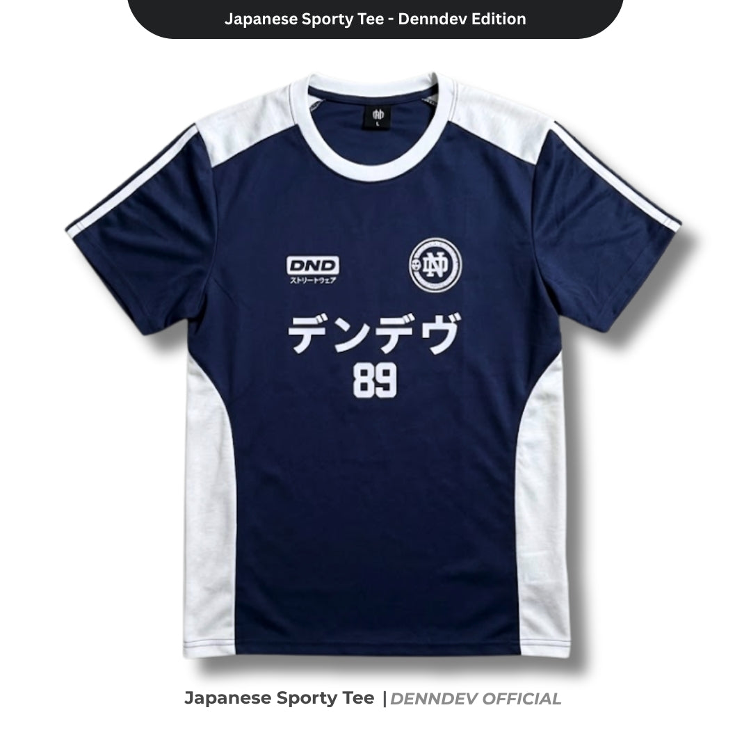 DEN N DEV Kaos Sporty Pria Lengan Pendek Japanese Streetwear Tee Pecah Pola Jersey Retro Distro