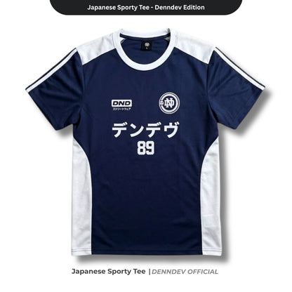DEN N DEV Kaos Sporty Pria Lengan Pendek Japanese Streetwear Tee Pecah Pola Jersey Retro Distro