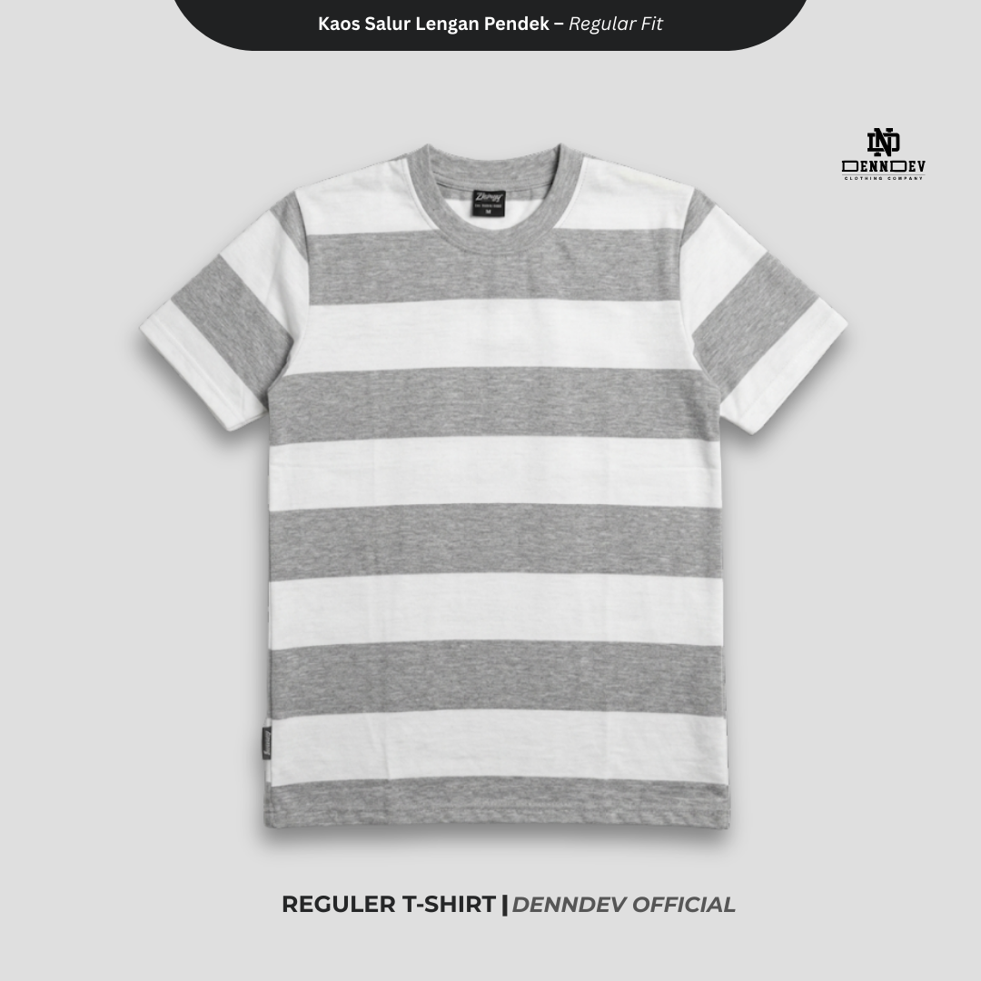 DENNDEV - Kaos Salur Lengan Pendek Stripe T-Shirt Pria Regular Fit