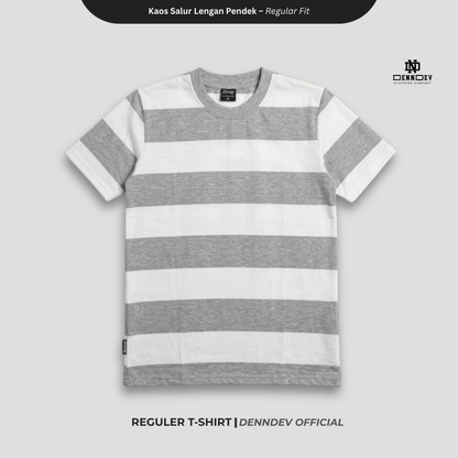 DENNDEV - Kaos Salur Lengan Pendek Stripe T-Shirt Pria Regular Fit