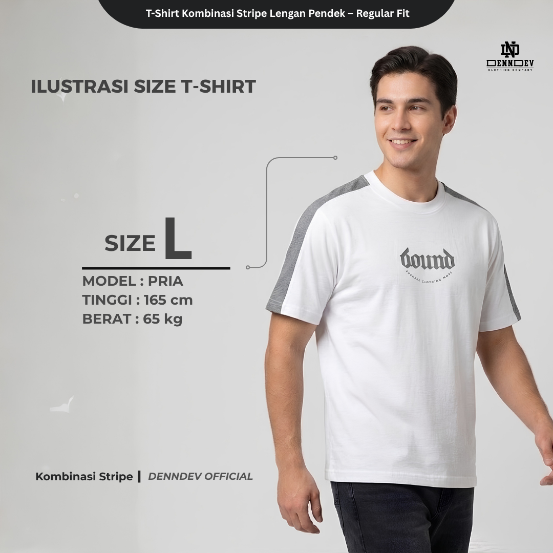 DEN N DEV Kaos Pria Stripe Kombinasi Katun 20s T-Shirt Distro Lengan Pendek Regular Fit