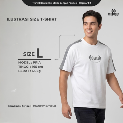 DEN N DEV Kaos Pria Stripe Kombinasi Katun 20s T-Shirt Distro Lengan Pendek Regular Fit