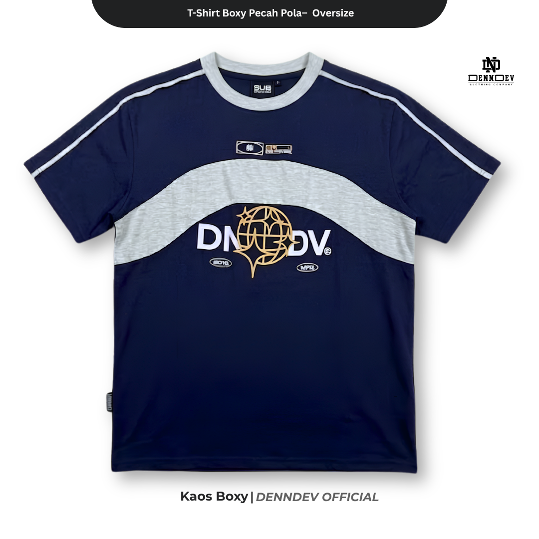 DEN N DEV T-Shirt Boxy Pecah Pola Oversize - Kaos Pria Distro Casual Streetwear